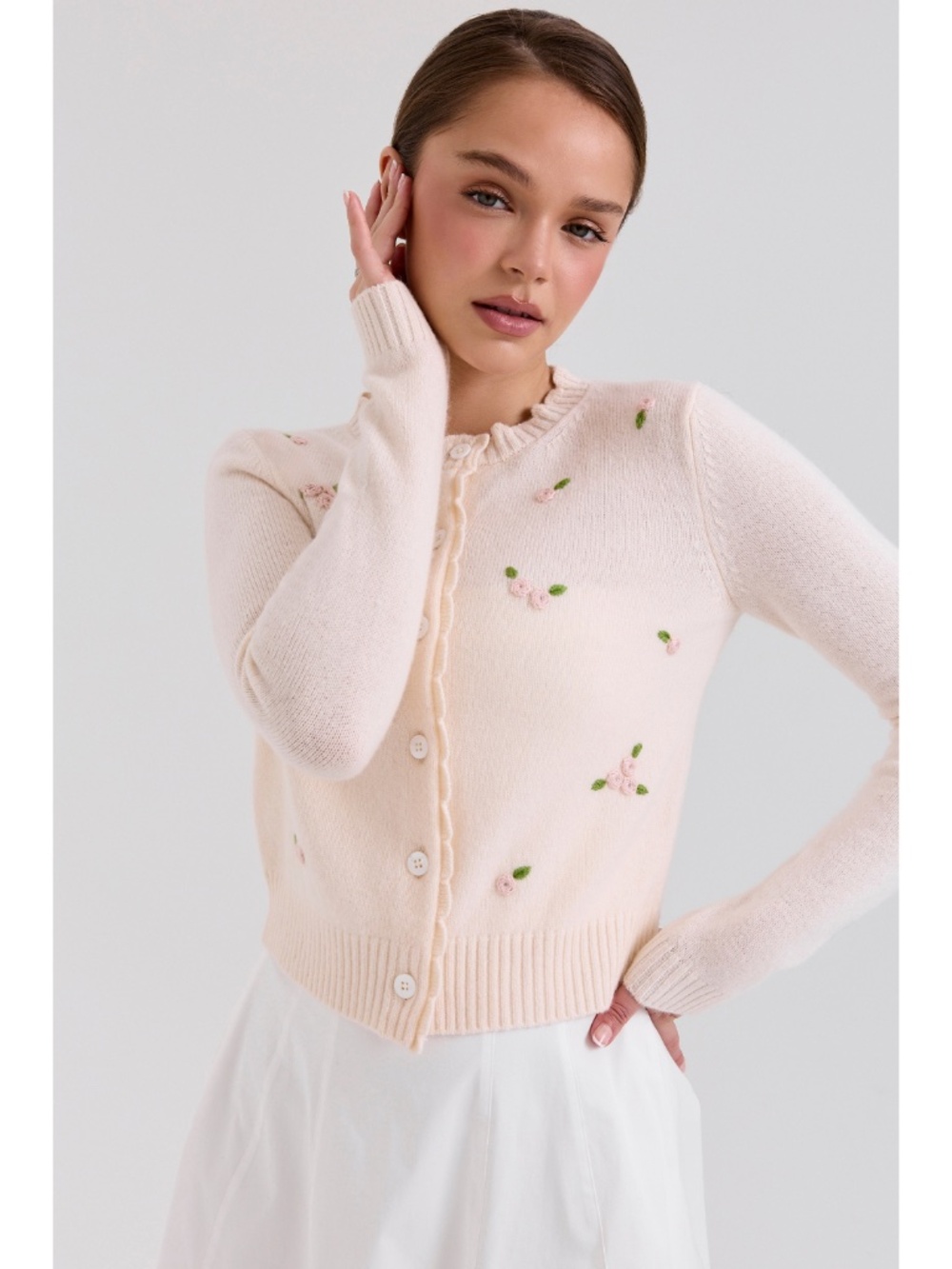 NEW House of CB Anjou 100% Wool Rose Embroidered Cardigan Small - Picture 13 of 17